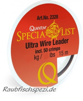 Quantum Ultra Wire Leader 1x7  -   5,4 kg - 15 m - inkl. 50 Quetschülsen
